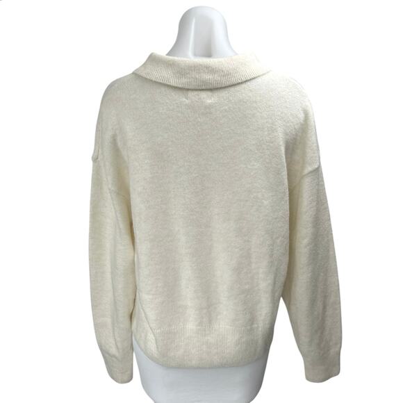 H&M Cream Pearl Beaded Studded Rhinestone Long Sleeve Collar Sweater Top Size M - Picture 2 of 5